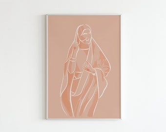 Minimalistic South Asian Desi Girl Digital Art Print, Indian art, Line art, Sari, Modern art