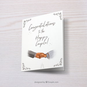Félicitations de mariage indien 5x7" Carte de vœux NUMÉRIQUE | Carte pliable de fiançailles simple argentée