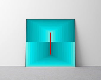 Teal Geometric Art Print with Red Accent – Modern Abstract Wall Art