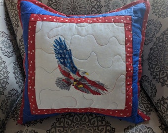 Embroidered Eagle Pillow Cover: Quilted Patriotic Americana Decor