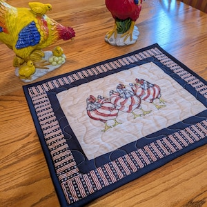 Embroidered Patriotic Chickens Dish Drying Mat: Quilted Farmhouse Decor  Made as Ordered ships in 2 days