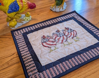 Embroidered Patriotic Chickens Dish Drying Mat: Quilted Farmhouse Decor  Ready to Ship