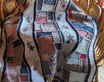 Merica Rag Quilt Pattern - Instructions to make 74" x 57" Patriotic Rag Quilt