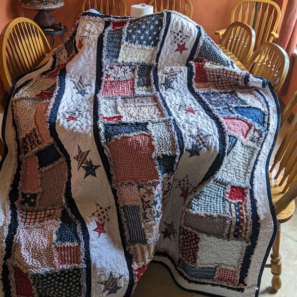 Merica Rag Quilt Pattern - Instructions to make 74" x 57" Patriotic Rag Quilt