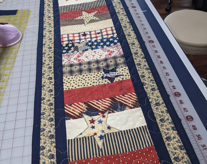 Americana July 4 Table Runner Quilted/appliqued Ready to Ship 52 X 13