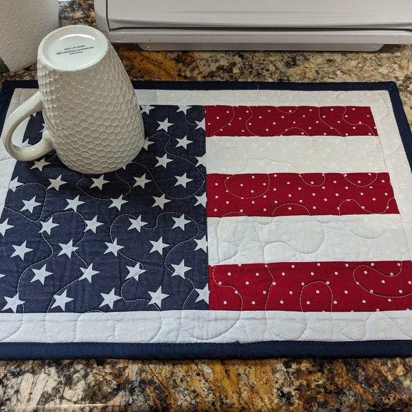 Dish Drying Mat - Patriotic Flag Unique - 18 x 13 - Handmade USA Eagle - hard to find