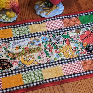 Handmade Quilted Table Runner: Summer Cherries, Farmhouse Kitchen Decor (14x42)