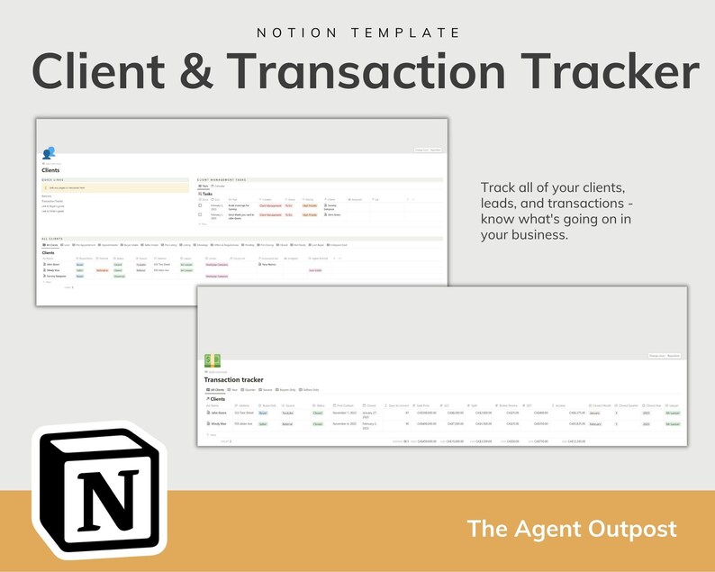 Real Estate Planner Notion Template Real Estate Client Management, Transaction Tracker, Content