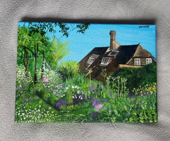 Cottage Floral Acrylic Painting. A4 Canvas Painting, Wall Hanging  