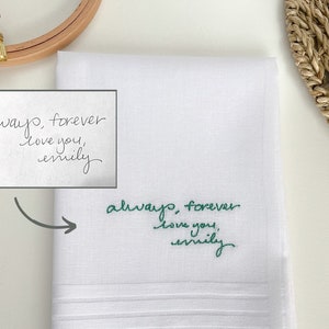 Gift for Groom from Bride - Embroidered Handwriting Handkerchief - Wedding Gift, Personalized Pocket Square