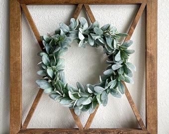 Farmhouse window frame with wreaths | window with wreaths | vintage wooden window frame | farmhouse wall decor