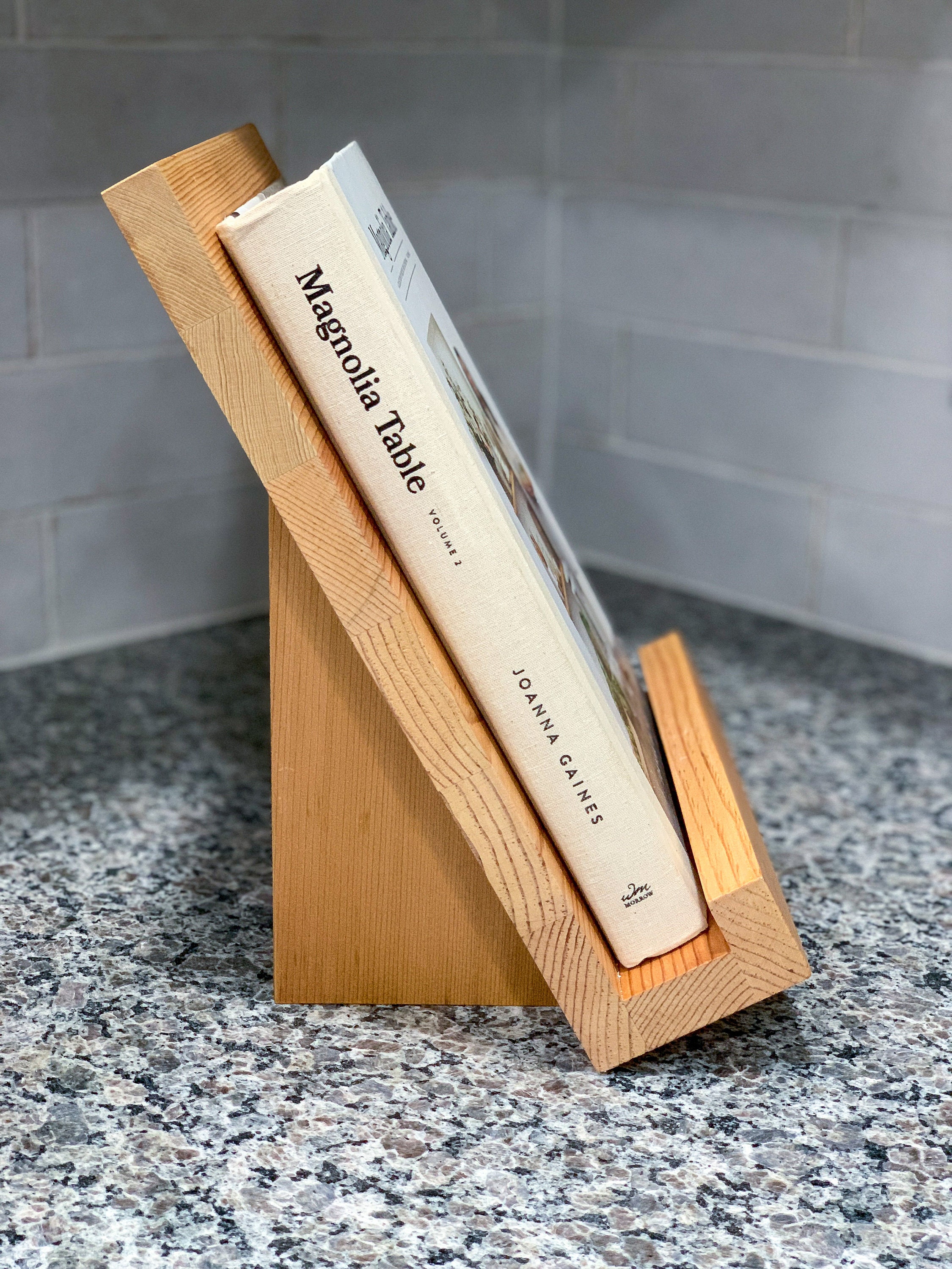 DTOFOOT Wooden Cookbook Stand With Conversion Chart - Adjustable Recipe Holder For Kitchen Counter (13.5x7.8 Inches)