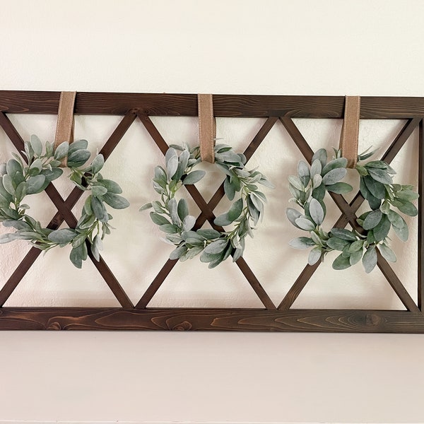 Farmhouse window frame with wreaths | window with wreaths | vintage wooden window frame | farmhouse wall decor