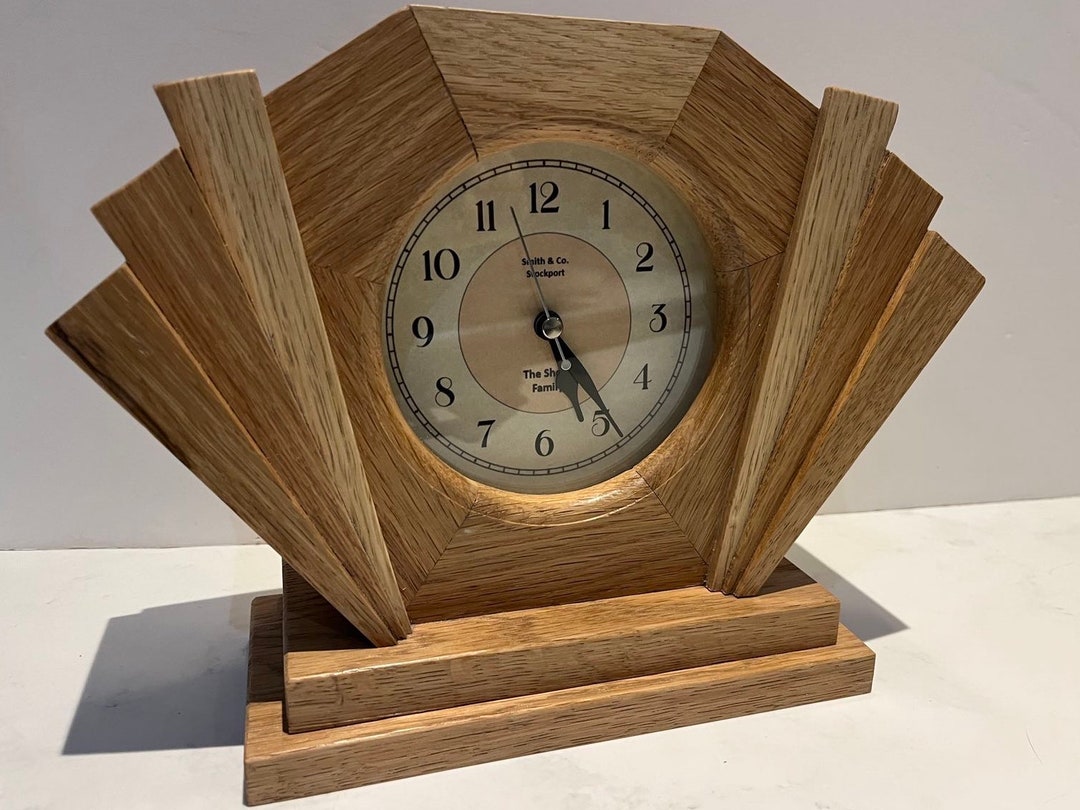 Art Deco Style Mantle Clock in Oak - Etsy