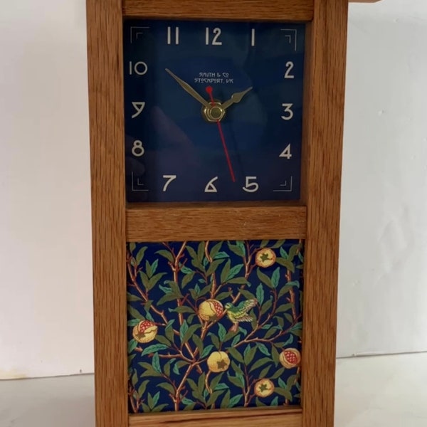 Arts & Crafts inspired mantle clock with ‘William Morris’ style ceramic tile inlay