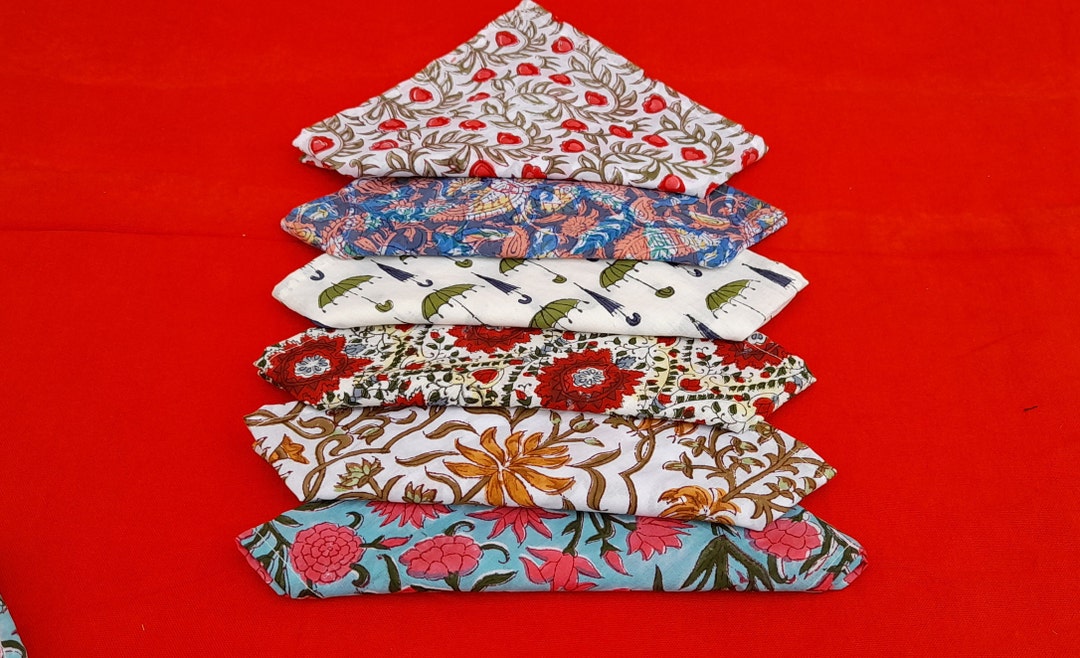Pack of 20 Pc Napkins Set. Block Print Cotton Table Cloth Napkins