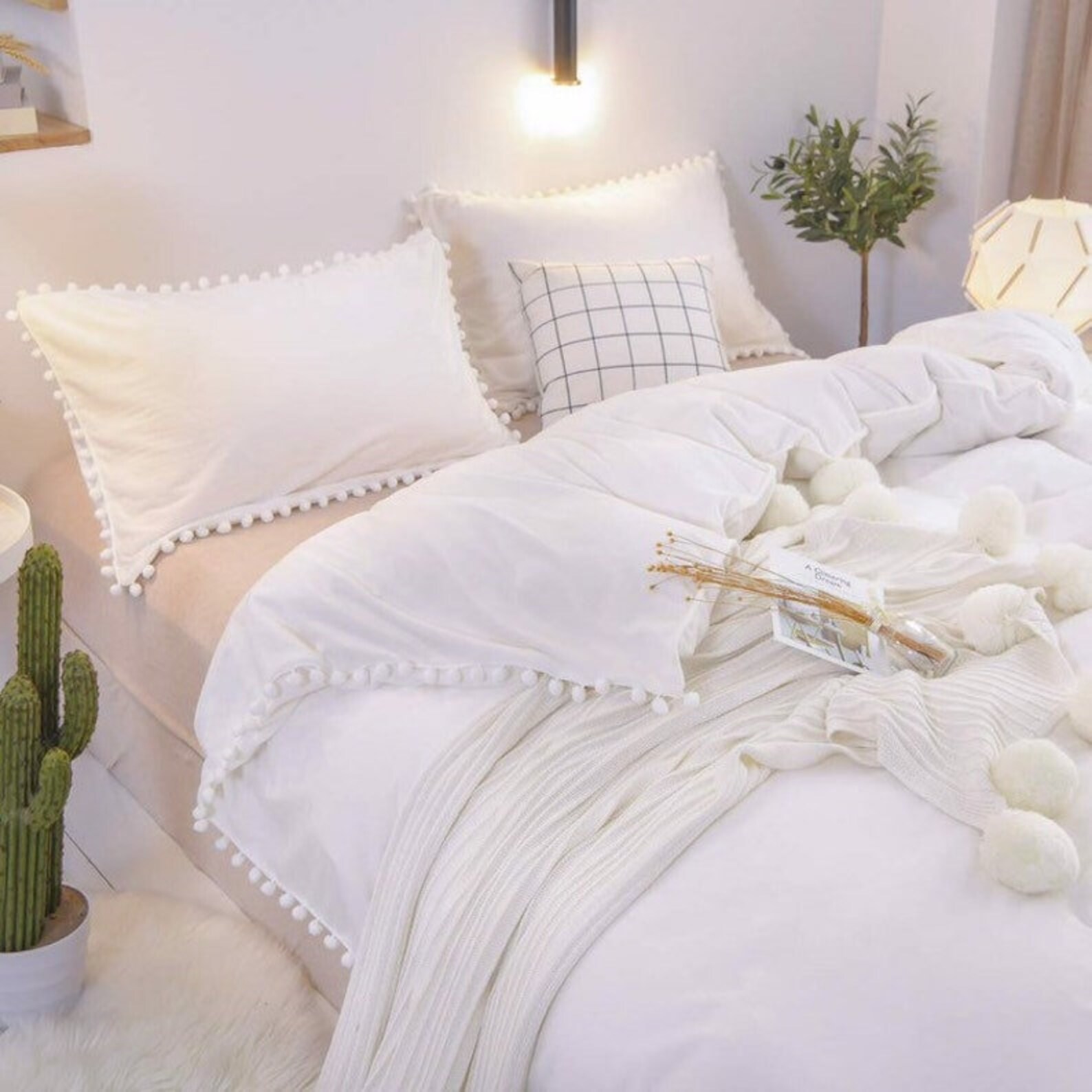 Beautiful Handmade White Duvet Cover Pompom Duvet Comforter Etsy UK