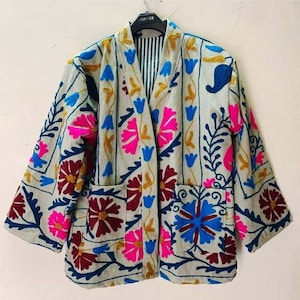 Cotton Suzani  Hand Embroidery Short Jacket Coat, Women Wear Winter Jackets, Bridesmaid Gift, Winter Jacket, Kimono Robe, Bridesmaid Jacket