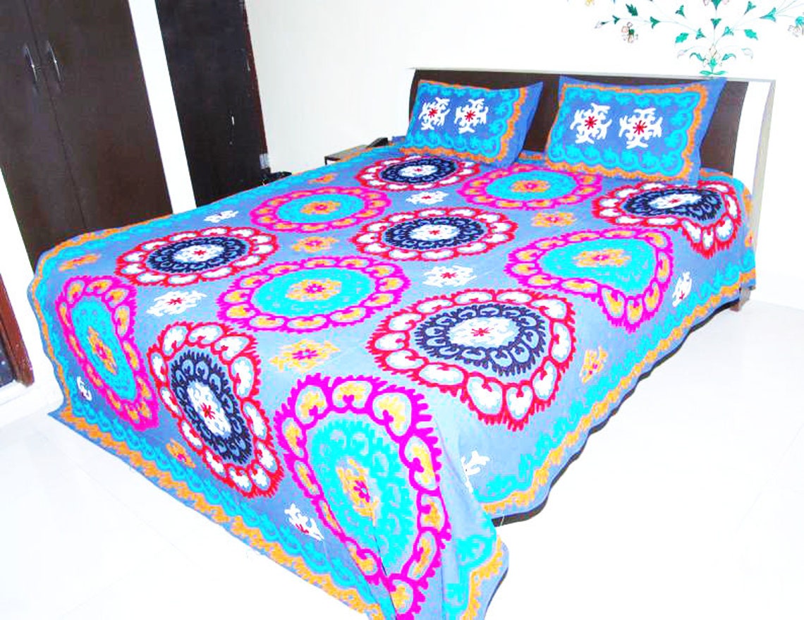 Suzani Embroidery Bed Cover Beautiful Bedroom Decor Etsy