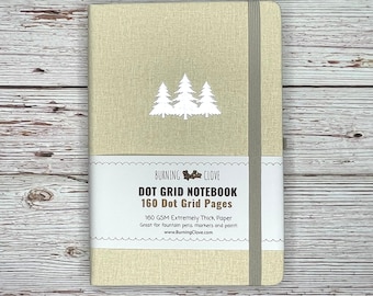 Evergreen Trees Butter Yellow A5 Dot Grid Notebook