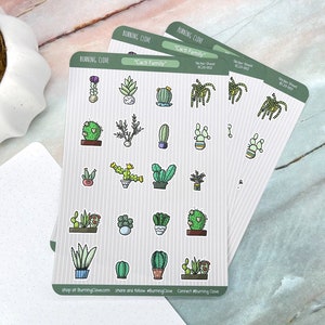 Super linda hoja de pegatinas "Cacti Family" / 4.5 "x 6.5" aprox. / 20 pegatinas