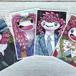 Cartões postais do surrealismo axolotl / 4"x6" (conjunto de 4)