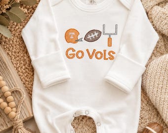 Tennessee Vols Baby Embroidered Romper / Go Vols Football Bodysuit / Tennessee Game Day Outfit / Baby Football Onesie / UT Baby Gift / Orang
