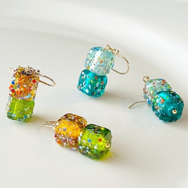 colorful glass cube drop earrings, cubo earrings