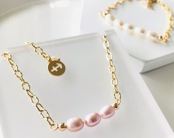 gold-plated freshwater pearl bracelet, personalized bracelet with name or zodiac sign