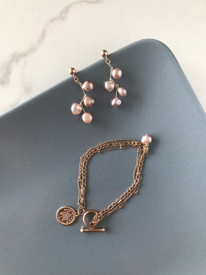 figaro necklace rose gold jewelry set bracelet rose gold plated link bracelet with lavender purple freshwater pearls
