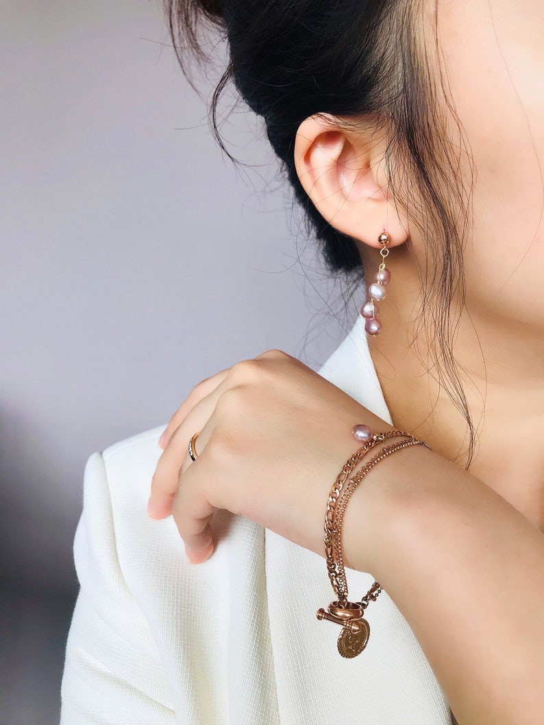 figaro necklace rose gold jewelry set bracelet rose gold plated link bracelet with lavender purple freshwater pearls