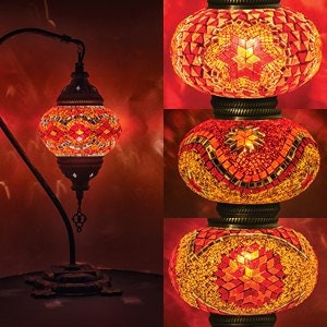 3 Nbr Bronze Swan Neck Mosaic Table Lamp 6.5 Inch Globe Turkish Lamp Mesa de cabeceira Night Accent Lamp Light Abajur feito à mão