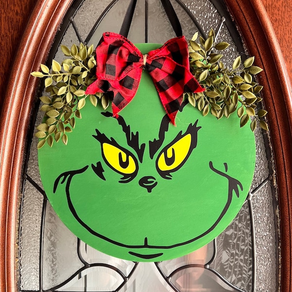 Christmas Front Door Decor | Grinch Wreath | Christmas Decor | Housewarming Gift | Christmas Sign | Merry Grinchmas | Christmas Door Wreath