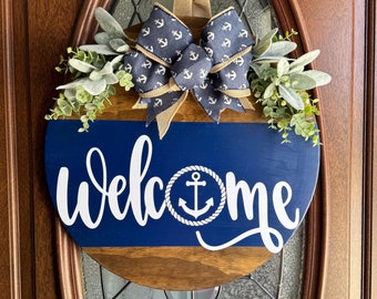 Welcome Door Hanger | Front Door Decor | Welcome Sign | Everyday Door Hanger | Welcome Housewarming Gift | Nautical Anchor Welcome Sign
