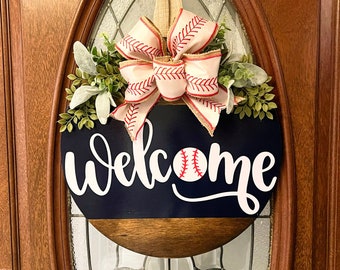 Baseball Front Door Decor | Baseball Wreath | Welcome Baseball Sign | Baseball Season Gift | Coaches Gift | Baseball Sign | MLB Doorhanger
