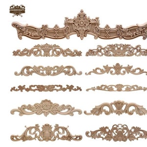 VXLX05 European Carved Moldings, Flower Wood Carving Natural Wood Appliques for Furniture Cabinet Unpainted Wooden Moldings