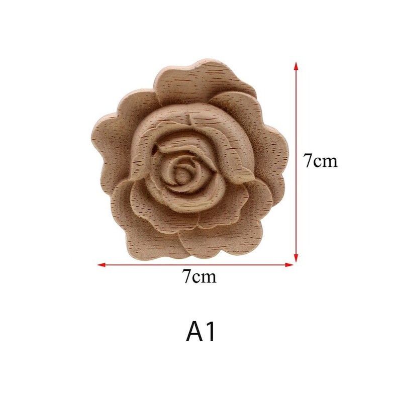 Carved Wood Applique Furniture Decor Cabinet Flowers Figurines Miniatures Orname