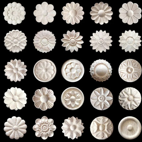 MAOY19  Wood Floral Appliques for Furniture Antique Onlays Moulding Home Decor Wood Carving Decoration Wall Wood Decal Vintage Figurines