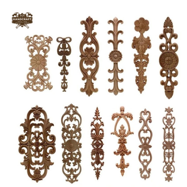 VXLX10 Unpainted Wood Oak Wave Flower Onlay, Decorative Wood Carved Long Applique for Home Furniture Decor, Perfect Housewarming Gift