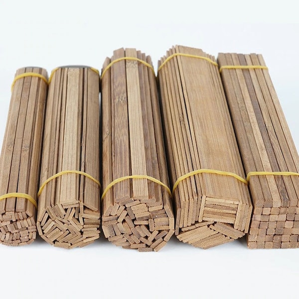 Abc100  Natural 10Pcs Square Bamboo Thin Wood Strips,Bamboo Plank Craft Material DIY Building Furniture Lantern Ornaments,Making House Plain