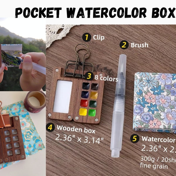 Walnut watercolor box, Watercolor tiny palette, Black  Box Travel Portable Painting  Go draw  Walnut Supplies Palette for His/Her Gift