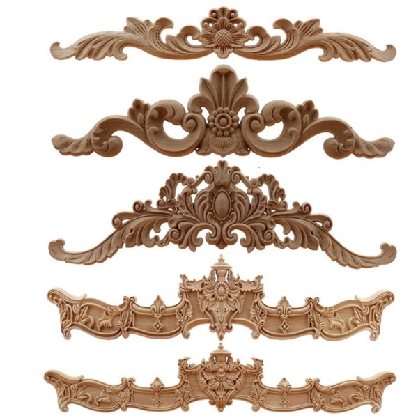 RUN03 Apliques europeos tallados en madera, calcomanía natural de múltiples especificaciones para gabinetes de puertas, decoración elegante para el hogar