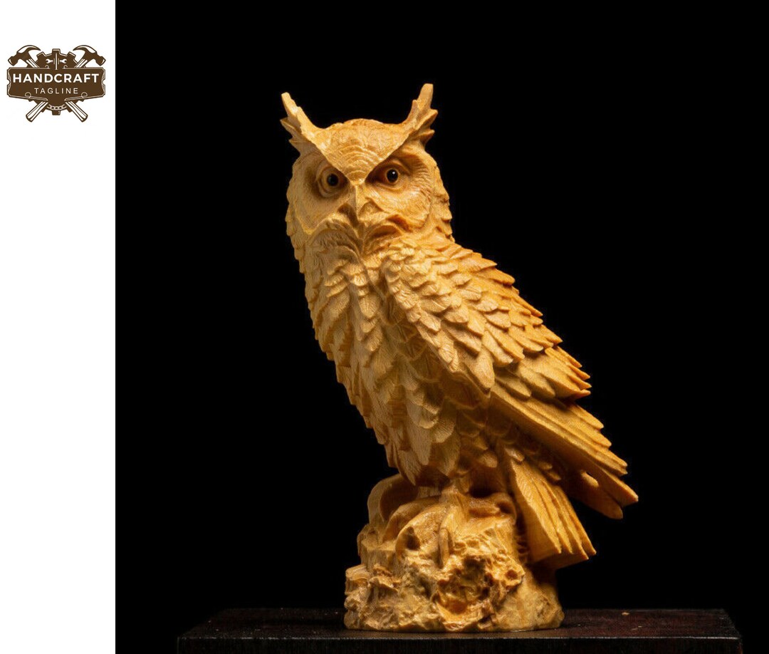 Handcarved Wooden Owl Statue, Rustic 'owl Farm Keeper' Decor, Unique