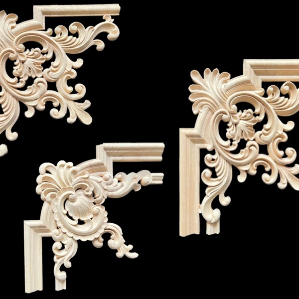 MAOY10-Apliques de madera decorativos para pared, calcomanías góticas talladas en madera para muebles, incrustaciones de esquina, decoración del hogar, calcomanía de flores floral