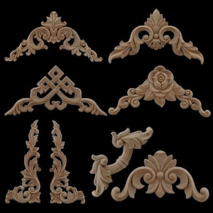 VXLX02 Elegant Unpainted Wood Carved Figurines, Corner Applique for DIY Projects, Unique Gift for Craft Lovers