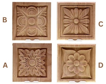 RUN12 European Carved Moldings, Flower Wood Carving Natural Wood Appliques for Furniture Cabinet Unpainted Wooden Moldings