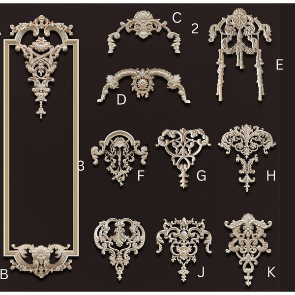 MAOY03 Applique européenne en bois sculpté pour meubles, décoration florale, onlays de sculpture sur bois, décoration de salon de luxe, fleurs pour la maison, flore