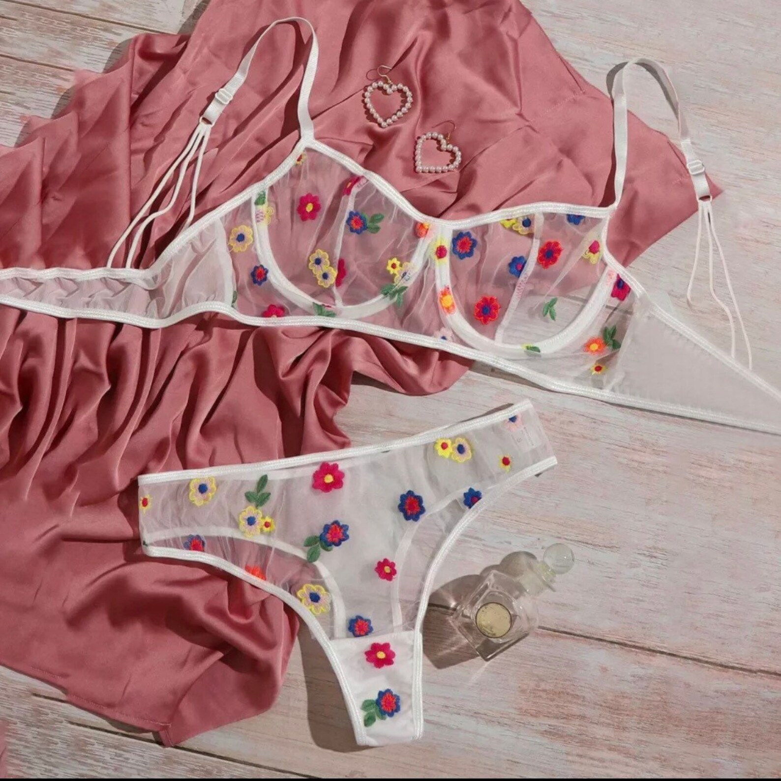 Flower bra and panties set Etsy