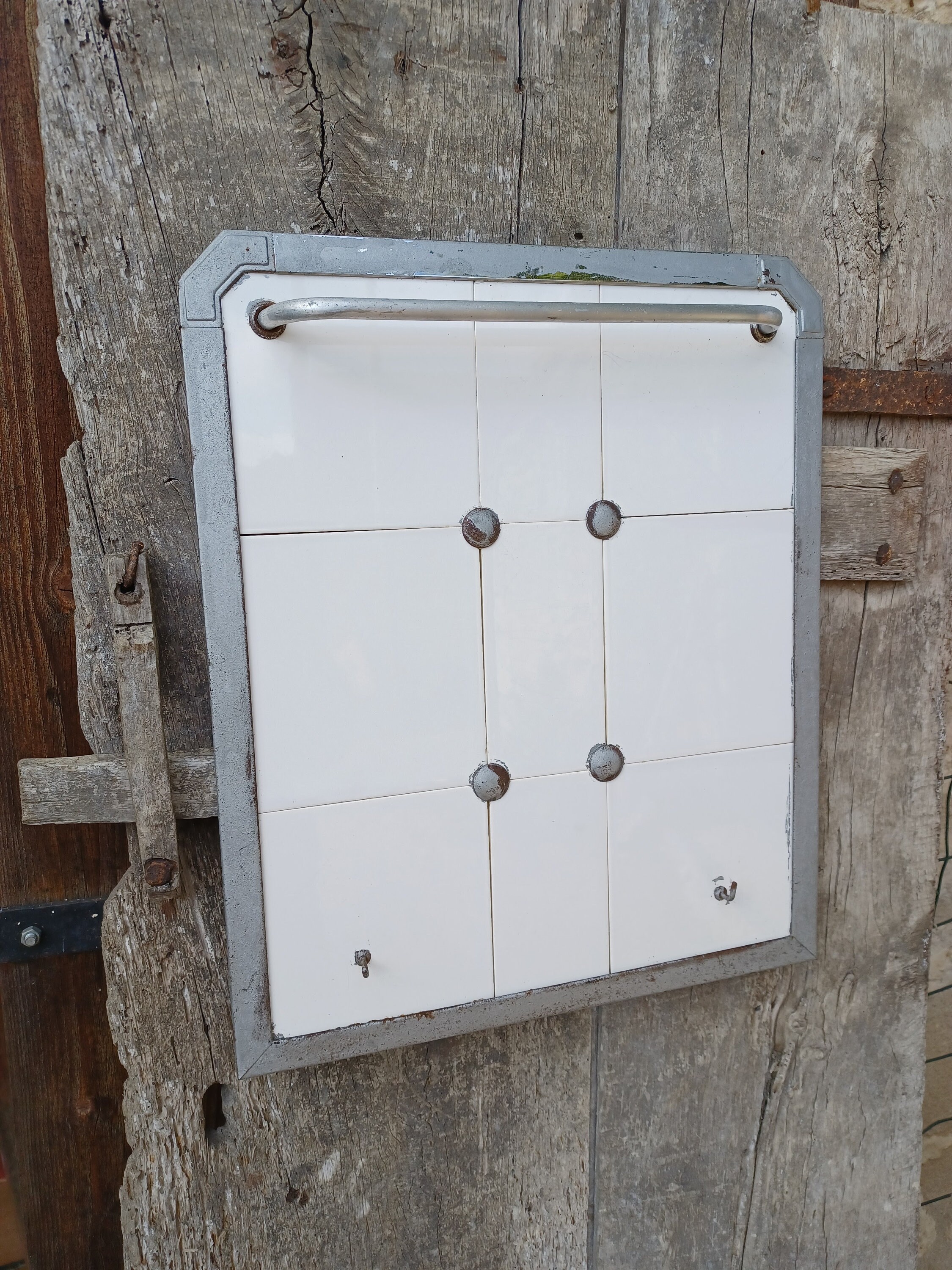 Art Deco Porte Ustensiles en Céramique et Métal, Déco Cuisine Ancienne 1920, Carrelage Blanc, Rare