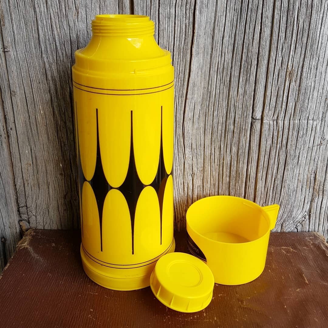 Thermos Des Années 50/60, Jaune et Noir, Mid Century, Vintage Aladdin Vacuum Flask